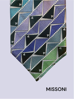Missoni Geometric Silk Tie, Blue Green purple ITALY